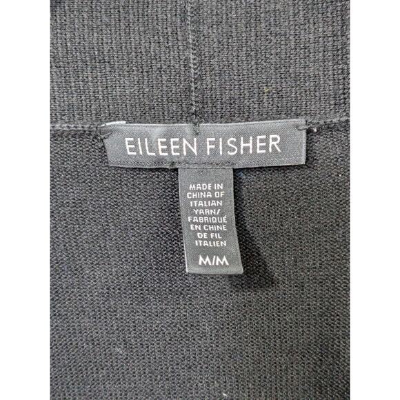 Eileen Fisher Open Front Cardigan Womens Medium Waterfall Collar Wool Black - Picture 4 of 12